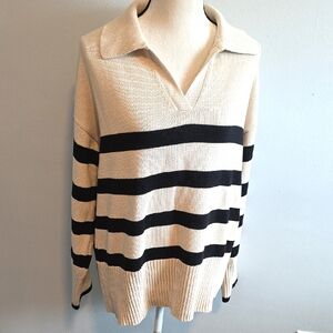 🆕️ ZESICA Black & Cream V-neck Striped Sweater / XL